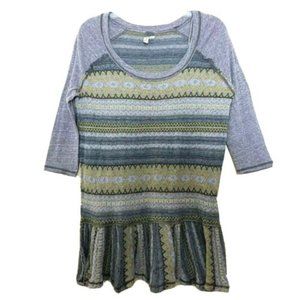 We the Free People Fair Isle Boho Tunic Mini Dress Size Small Raglan Sleeve